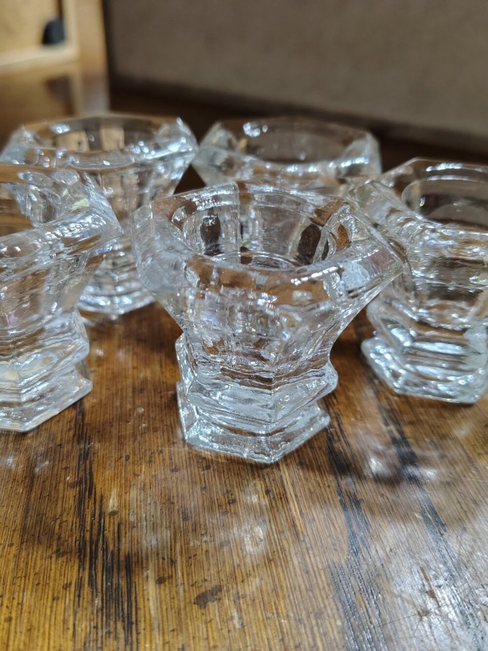 Set of 5 Hexagonal Glass Taper Candle Holder